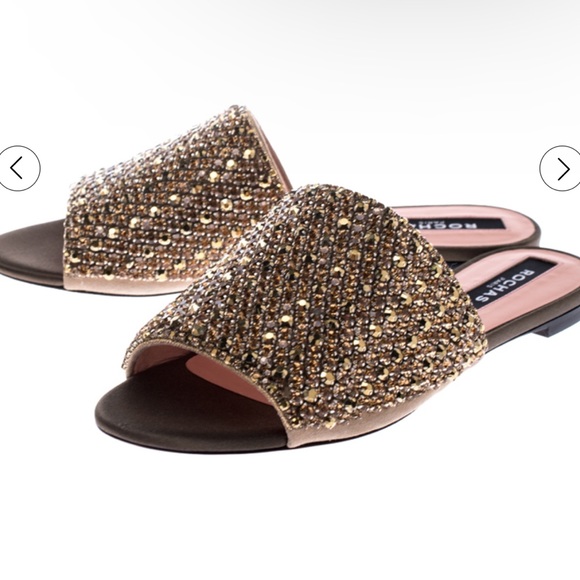 Rochas Suede Crystal Embellished Open Toe Flat Slides size 37 - Picture 3 of 9